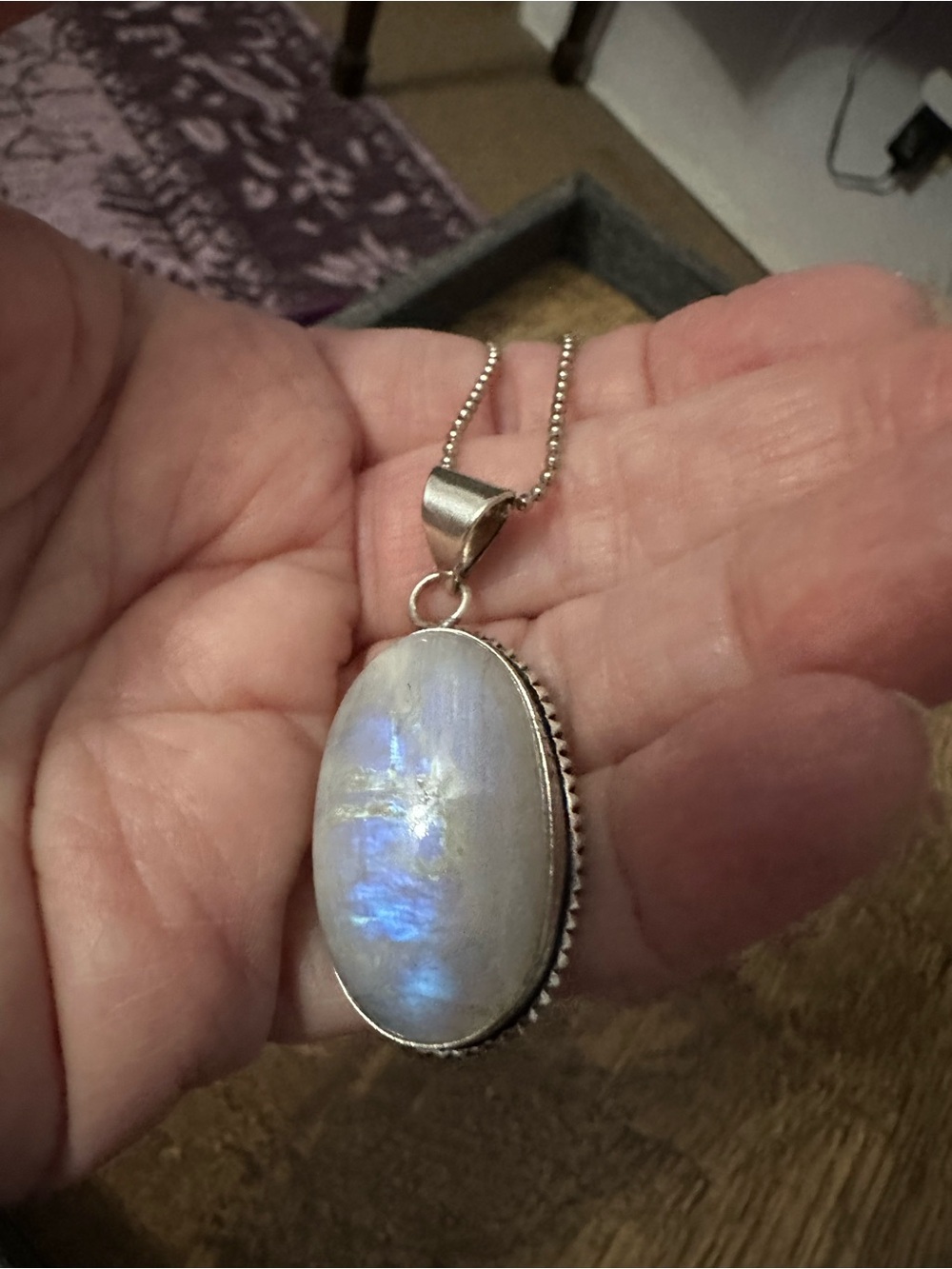 Large oval moonstone pendant. Has gorgeous blue flash. Worn a couple times,